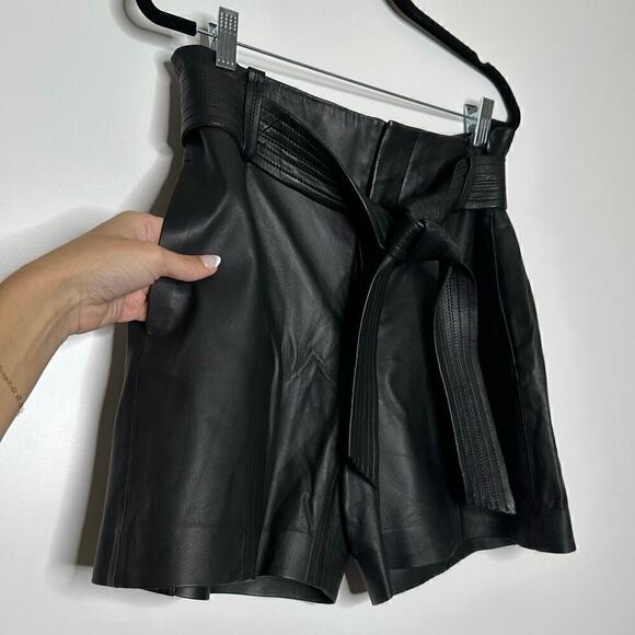 NWT Vince Lamb Leather High Rise Tie Shorts Women's Black Size 6 $895 - Picture 6 of 10